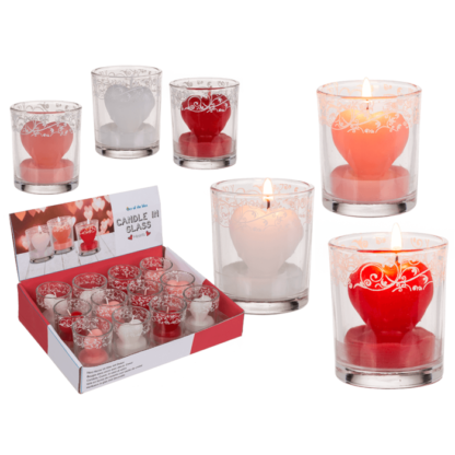 Candle in glass with decor, heart,
