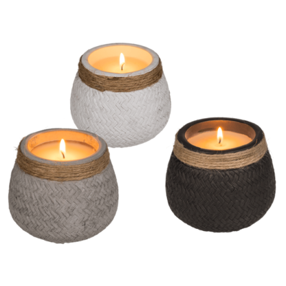 Candle in cement pot with jute decoration,