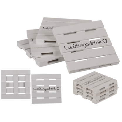 White wooden coaster, Lieblingsdrink,