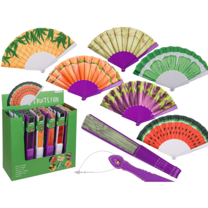 Plastic fan, fruits,