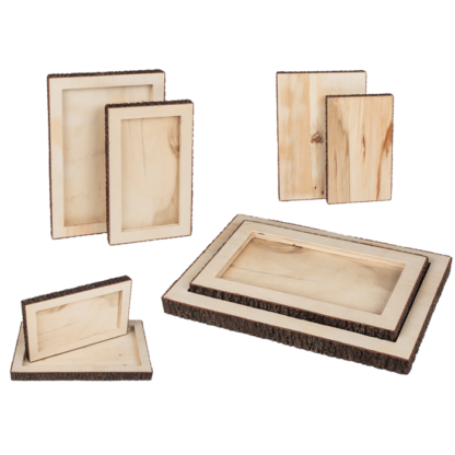 Wooden tablet, with bark,