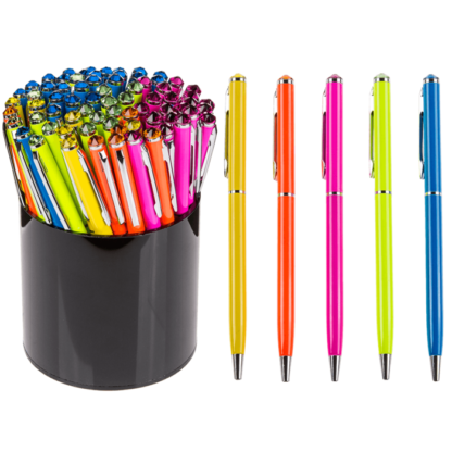 Neon coloured metall pen with Swarovski stone,