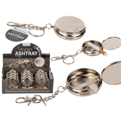 Metal pocket ashtray with key ring & carabiner