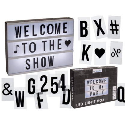 Illuminated plastic display board with 84 letters,