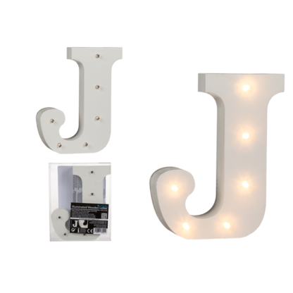 Illuminated wooden letter J, with 6 LED,