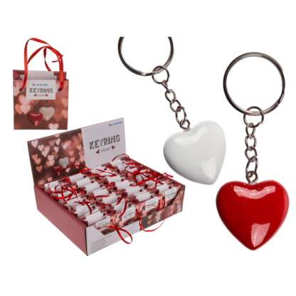 Metal keyring, polyresin heart,