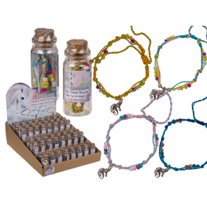Textile bracelet with glass beads & metal pendant,