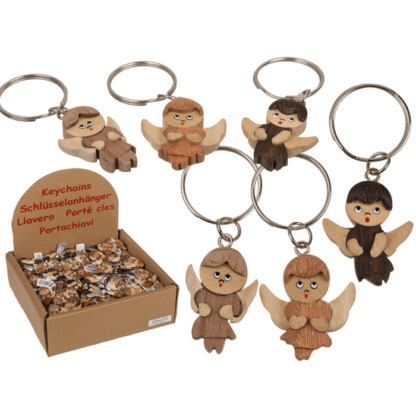Metal keychain, Natural wood Angel,