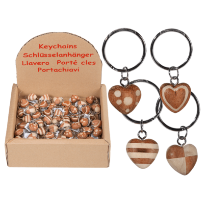 Metal keychain, Natural wood Mini Hearts,
