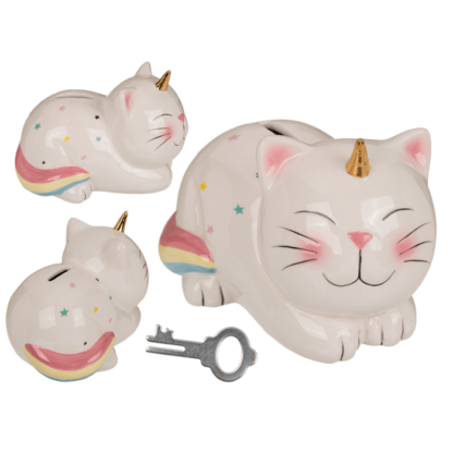 Savings bank with lock, Unicorn Cat,