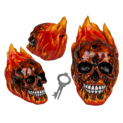 Savings bank with lock, Skull with leaves,