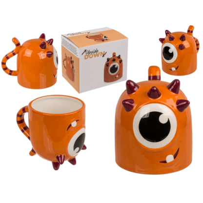 Upside Down Mug, Monster, orange, ca. 12 x 14 cm,