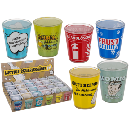 Shooter glasses, slogans,