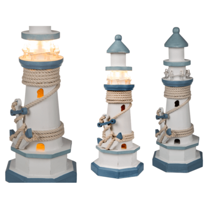 Wooden lighthouse with 8 warm white LED,