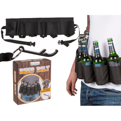Black beer belt with metal bottle opener,