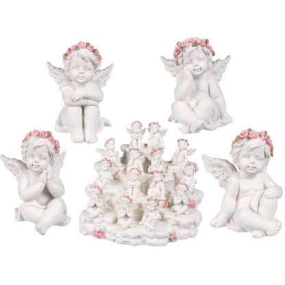 Polyresin angel with pink rosary,