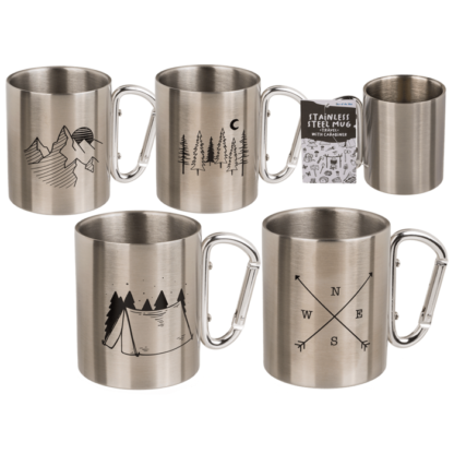 Stainless steel mug with carabiner, Travel,