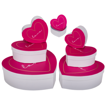 White/dark pink colored present box,