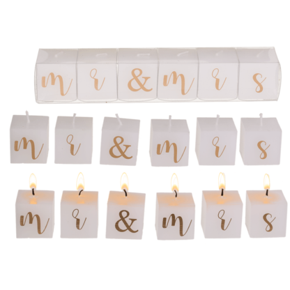Square candles with letters, Mr. & Mrs.,