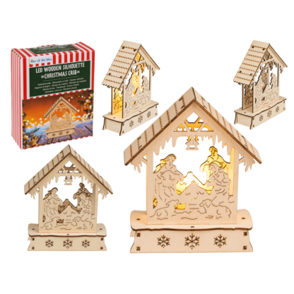 Wooden  silhouette, Christmas crib, with LED