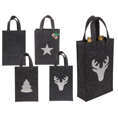 Grey gift bag, X-mas Greetings, felt material,