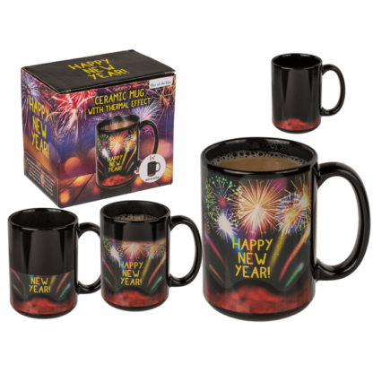 Stoneware mug, Fireworks, with thermal effect,