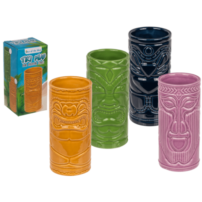Ceramic mug, Tiki, ca. 6,5 x 14 cm, 4 colours ass.