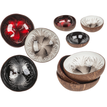 Coconut bowl, painted, 3 assorted,