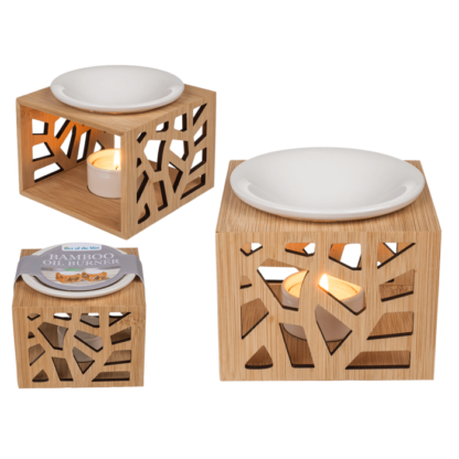 Bamboo oil burner, ca. 12 x 12 cm