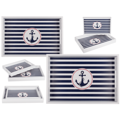 White wooden tray with anchor, Tradtional
