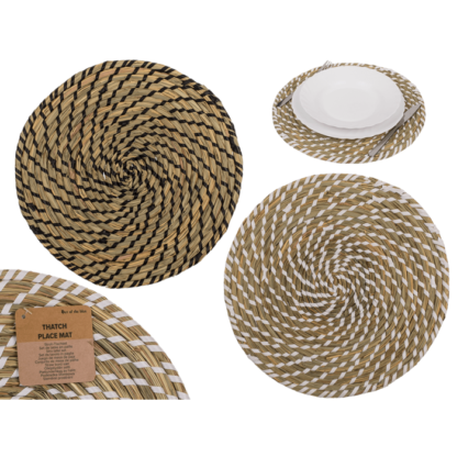 Round thatch place mat, D: ca. 32 cm,