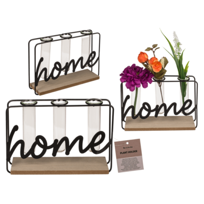 Metal plant holder on wooden base, Home,