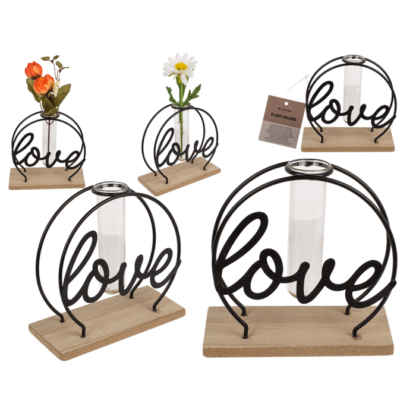Metal plant holder on base, Love,