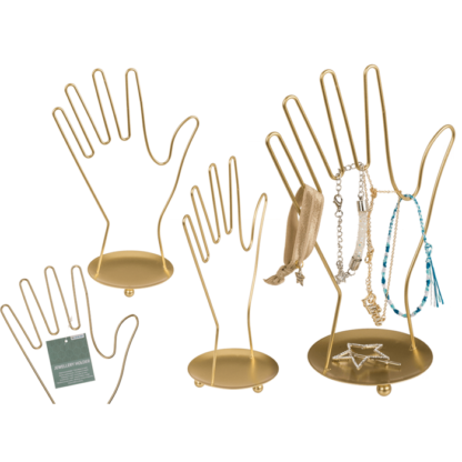 Golden metal jewellery holder, Hand, ca. 16 x 10