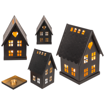 Black metal decoration house for tealights.