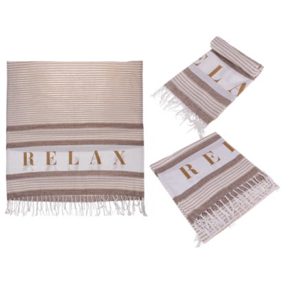 White/cream/brown coloured Fouta Towel, Relax,
