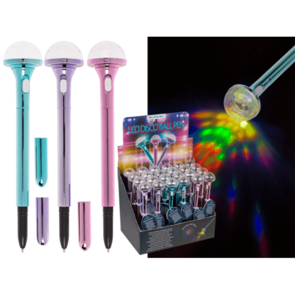 Pen, Disco ball, with LED (incl. batteries)