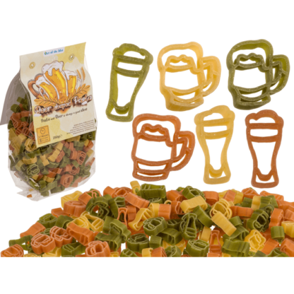 Three coloured durum wheat pasta, Beer shape,